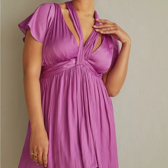 Anthropologie Vibrant Deep-V Mini Dress - Picture 1 of 10